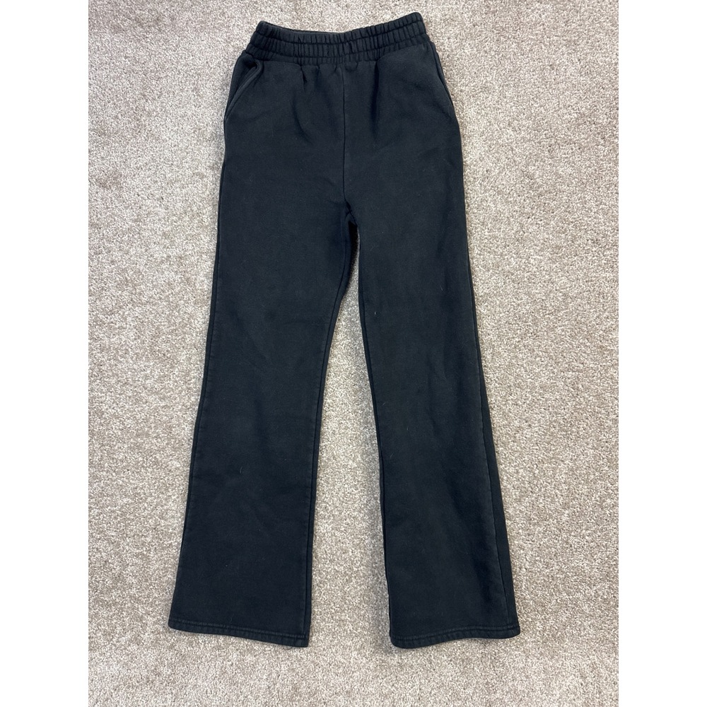 Black Flare Leg Sweatpants Elastic Waist Fleece Lined Pockets Athleisure Small
